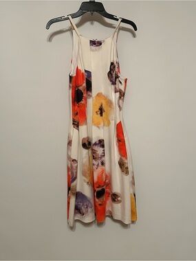 Vince Camuto Cream Midi Dress with Red, Yellow & Purple Floral Print
